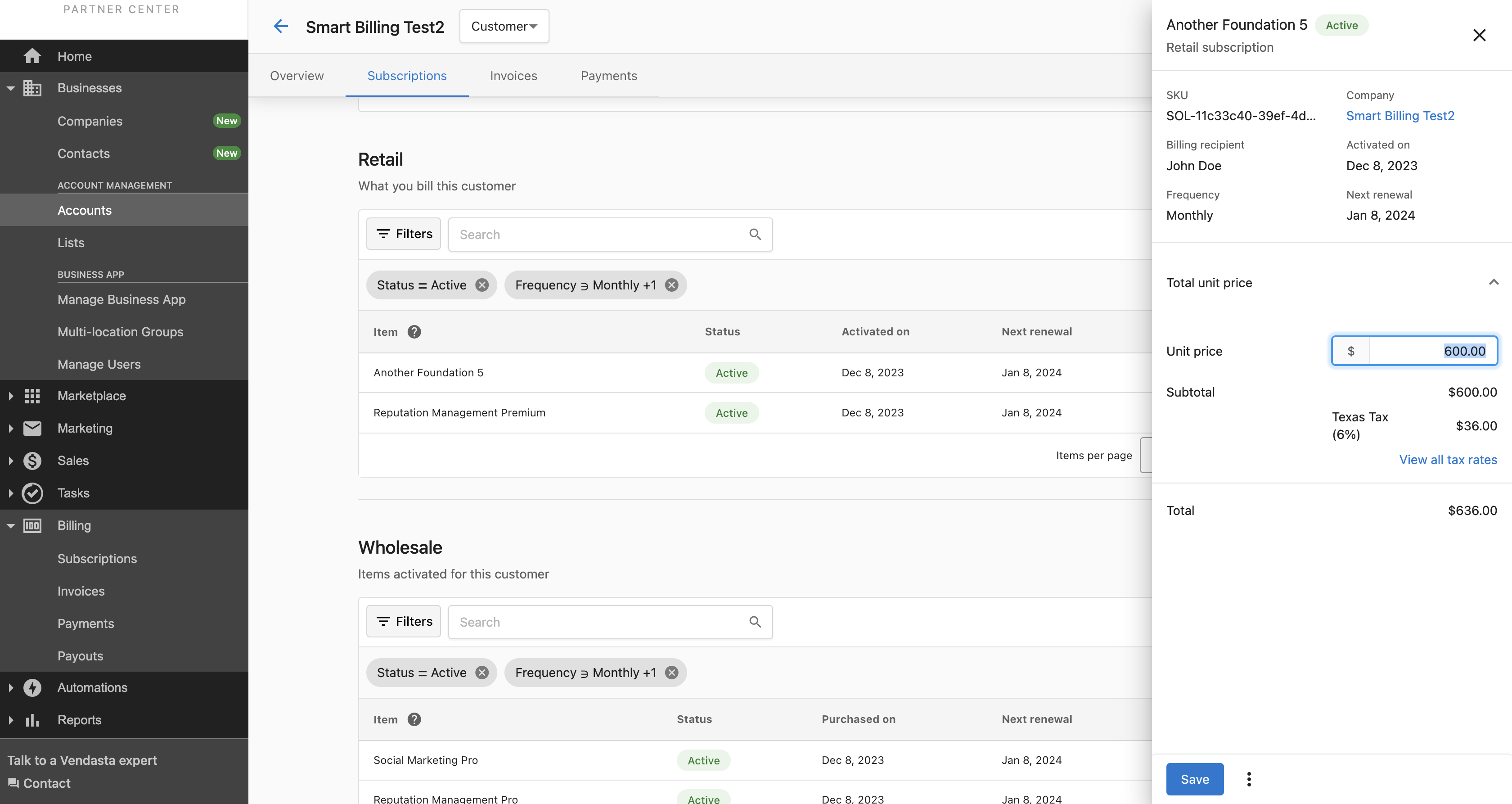 Editing subscription price