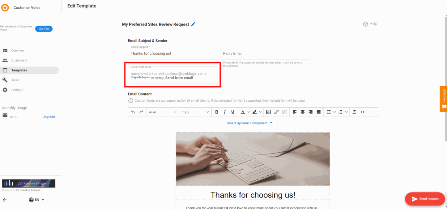 Email example showing noreply+businessname@smblogin.com