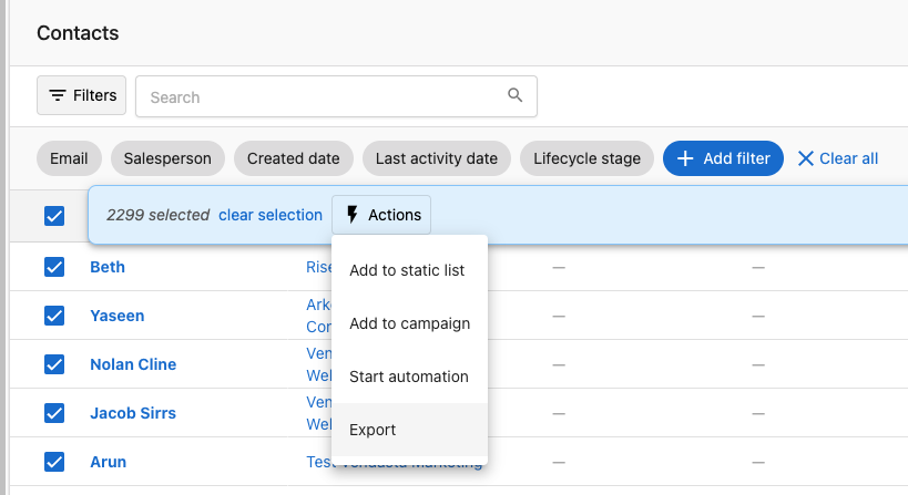 Export Contacts Interface
