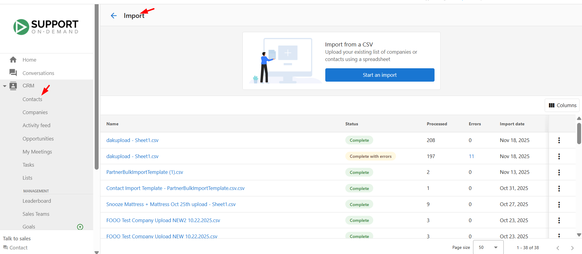 CSV Upload Screen