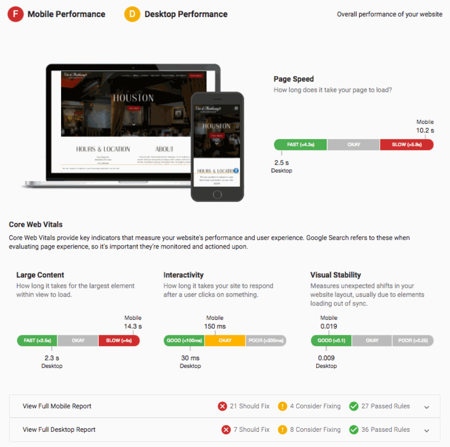 Snapshot Report Website Performance