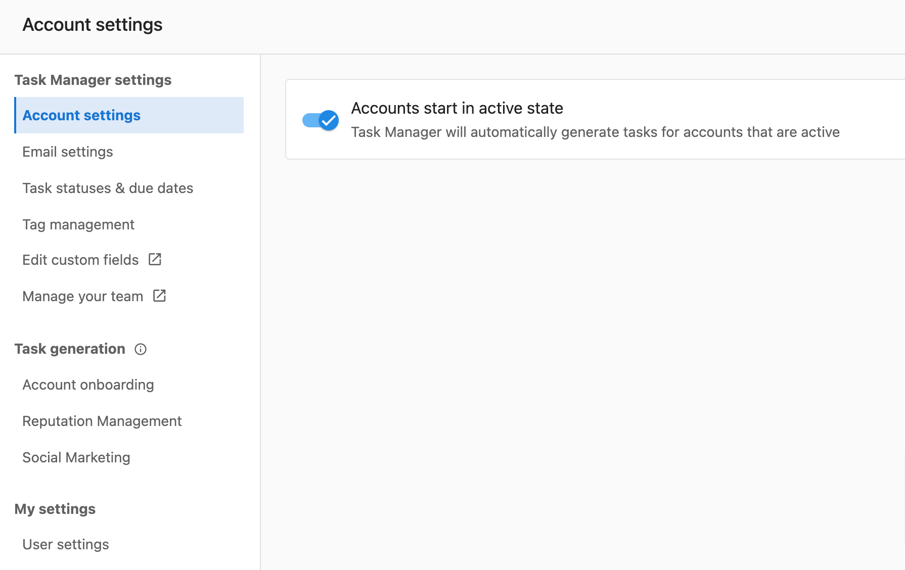 Account settings in Task Manager