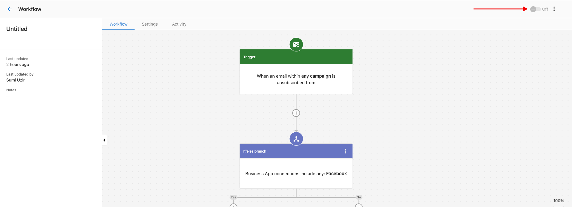 Automation on/off toggle