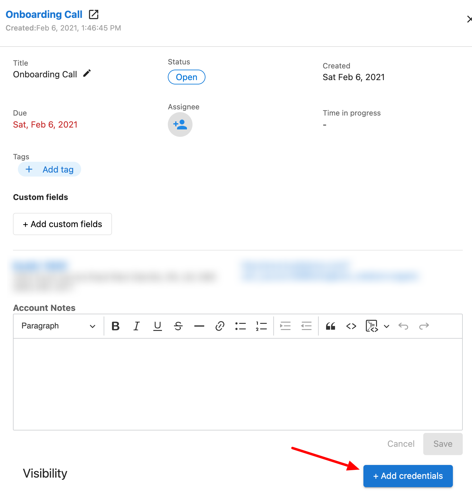 Onboarding task credentials interface