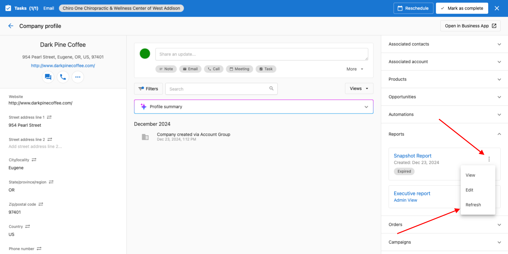 Refresh Snapshot Report via Companies