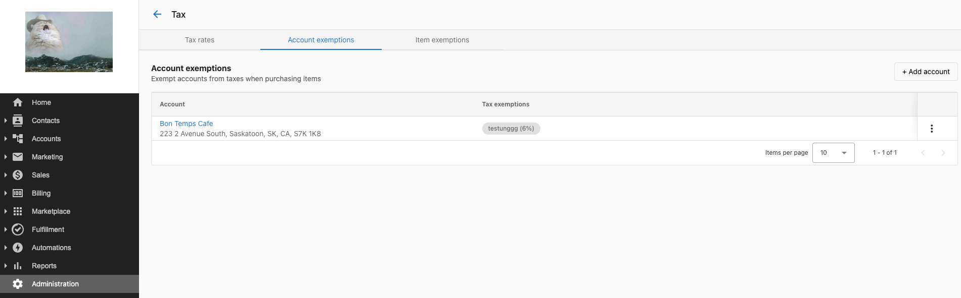 Account exemptions configuration