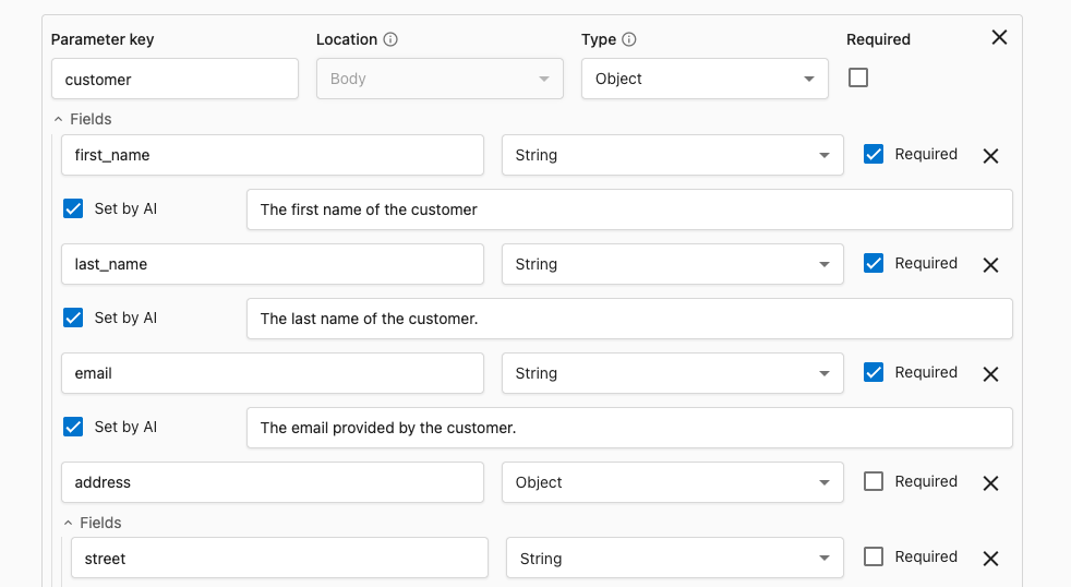 Object and array parameter example