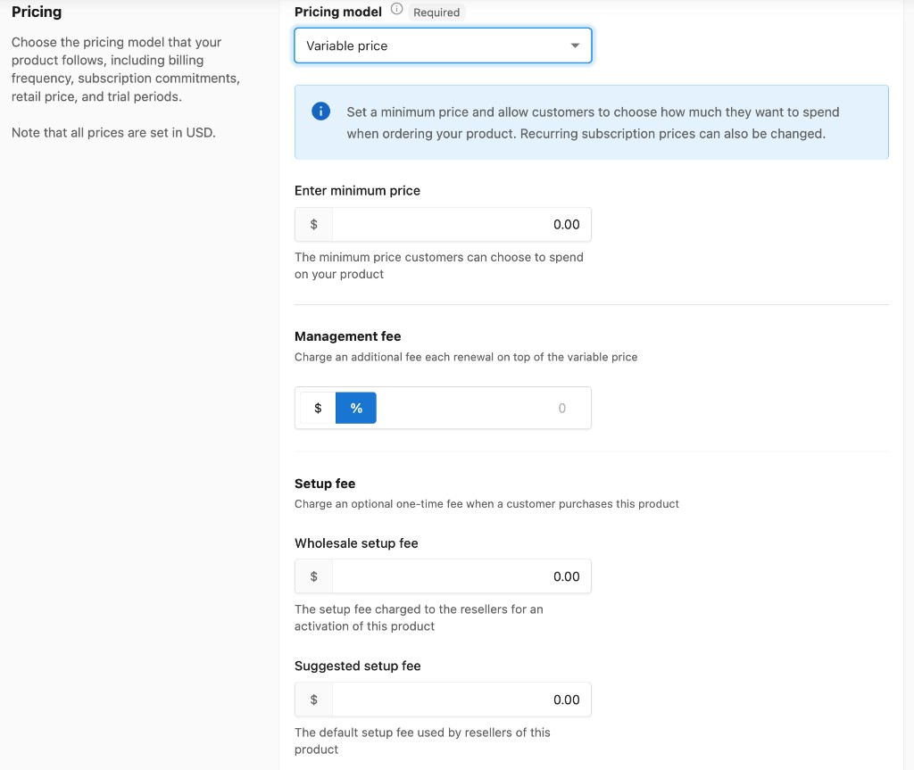 Variable price fields