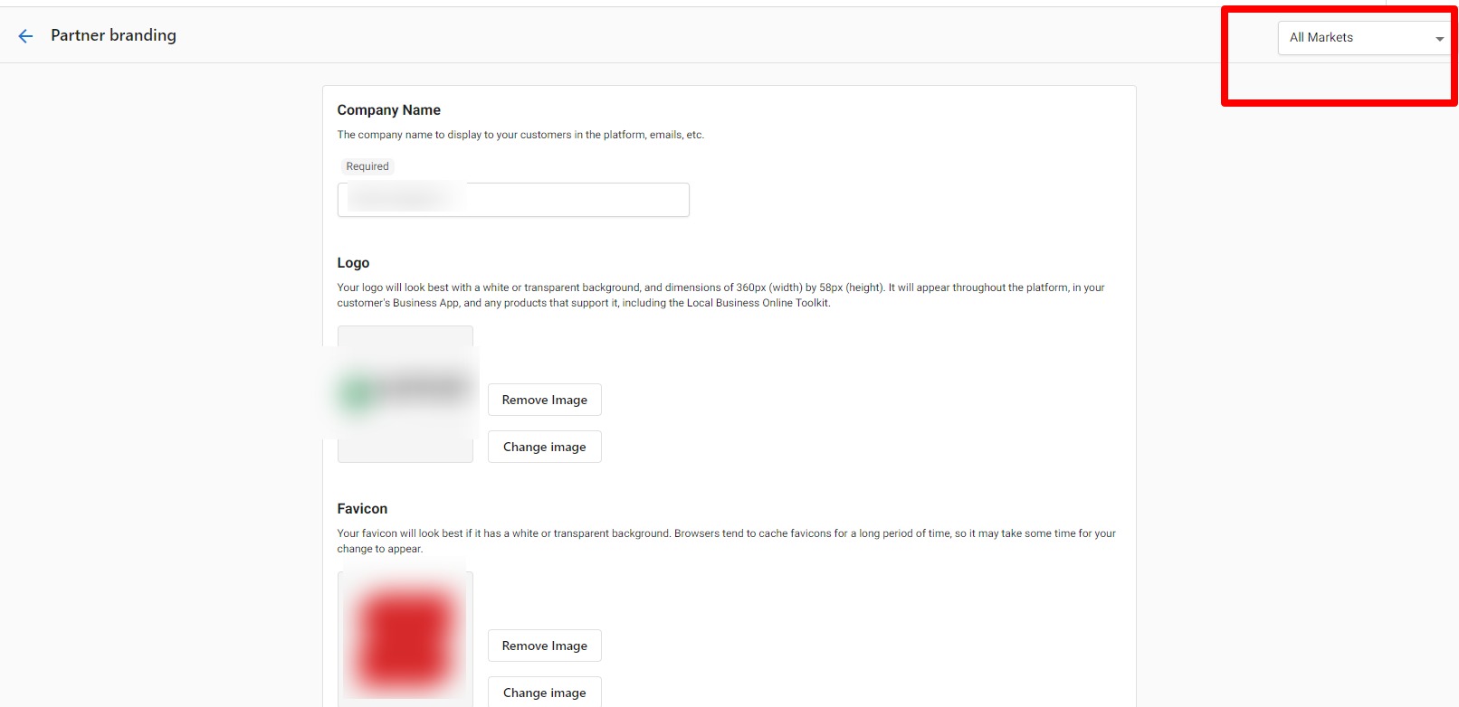 Market selection dropdown