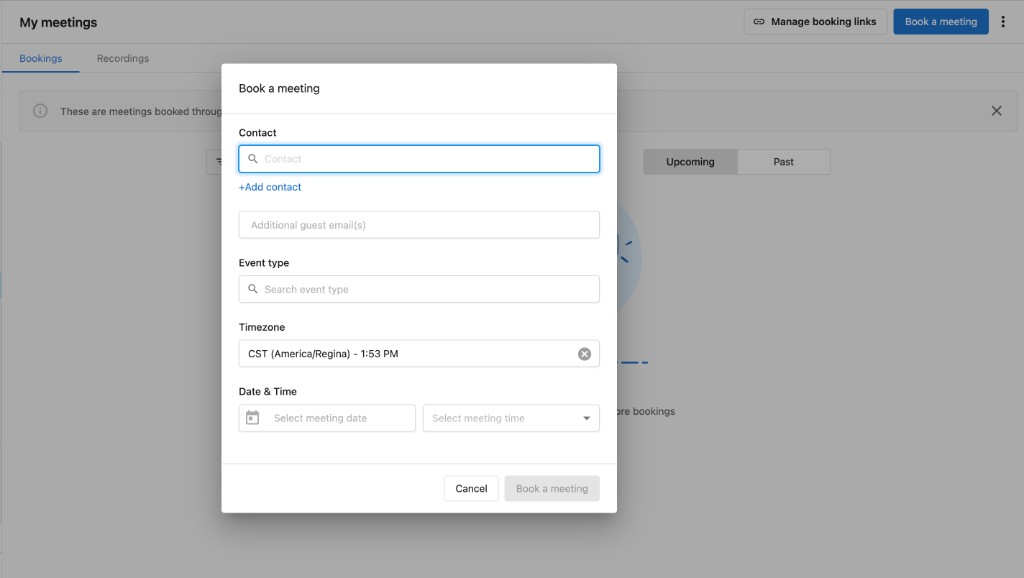 Book a meeting dialog