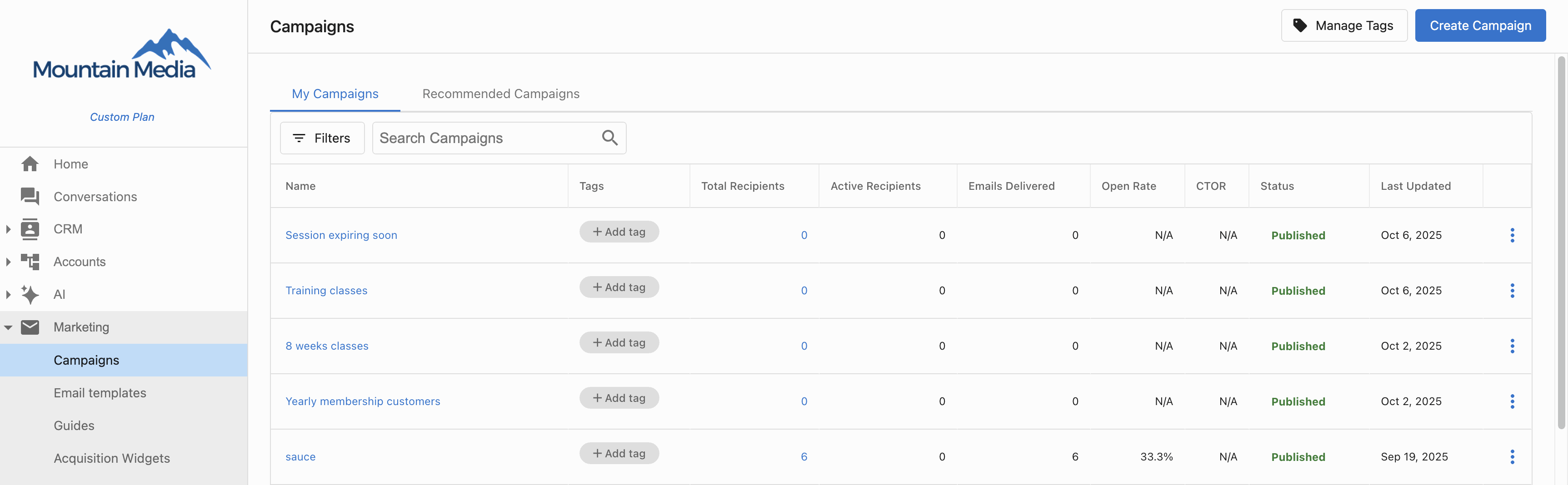 Campaigns page
