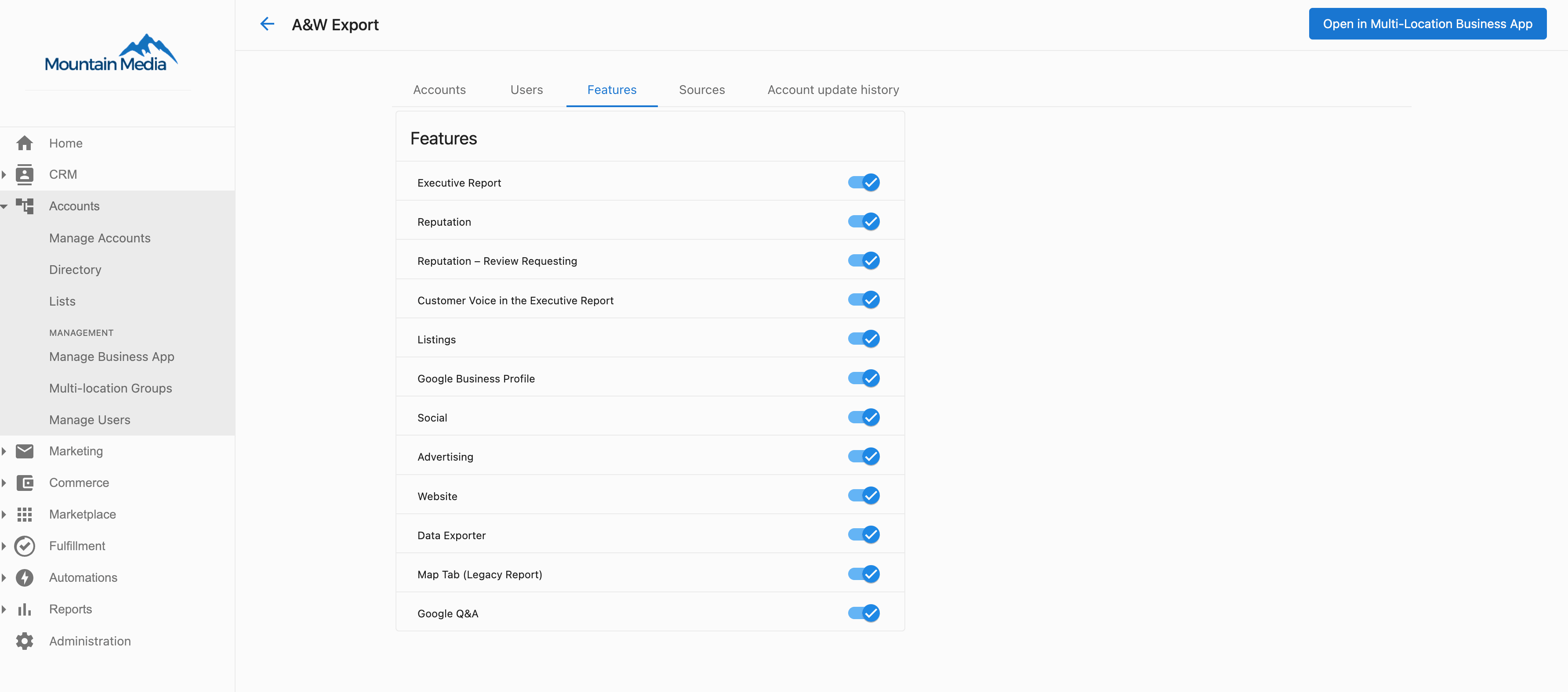 Multi-Location Executive Report Configuration