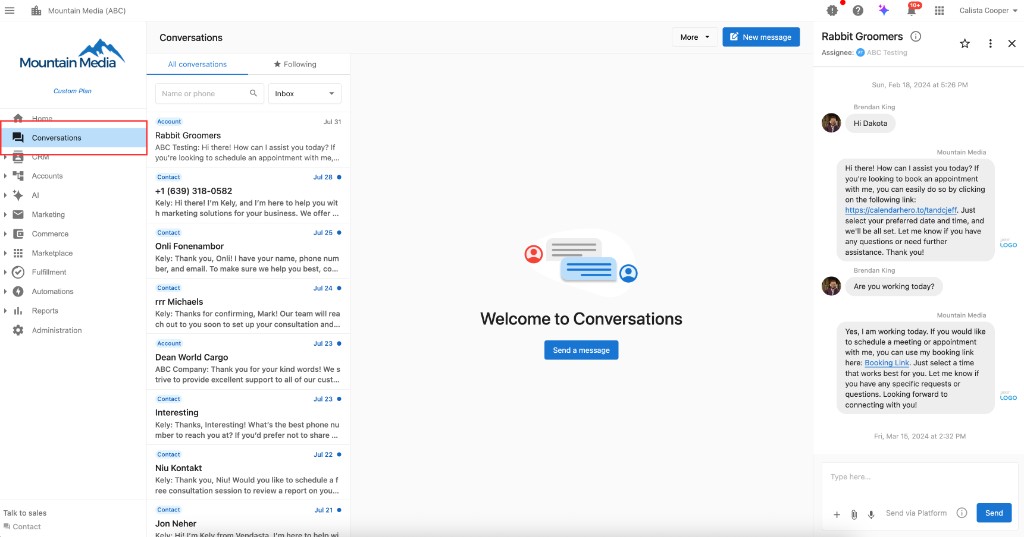 Conversations side panel interface