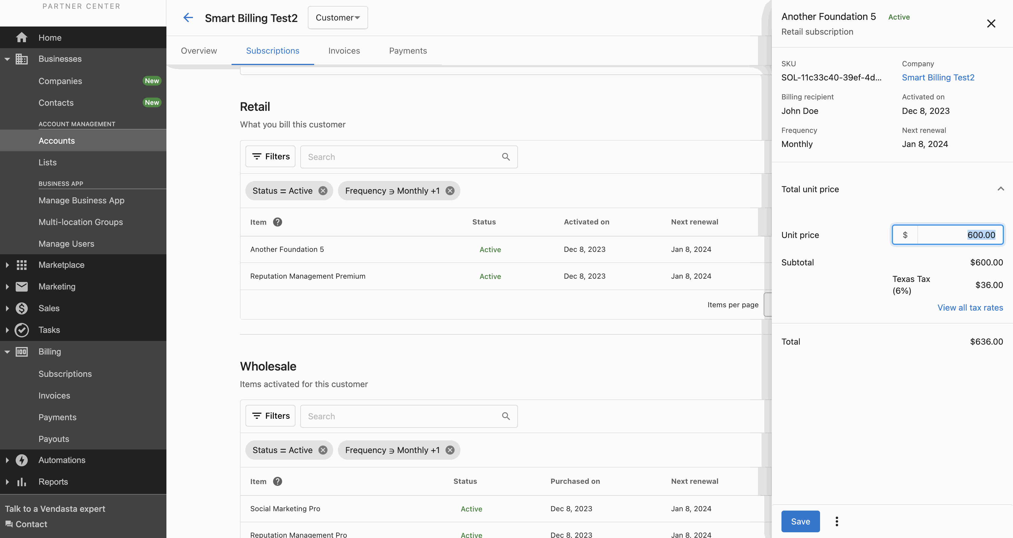 Editing subscription price