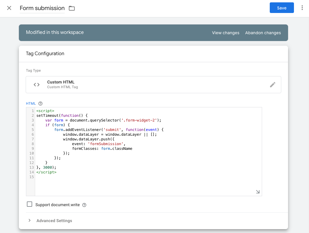 Google Tag Manager trigger configuration for form submissions