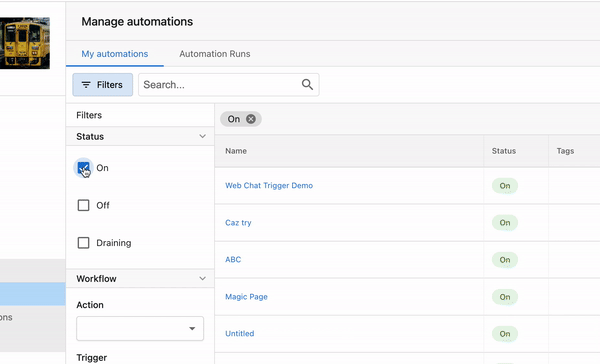 Filter feature to find automation