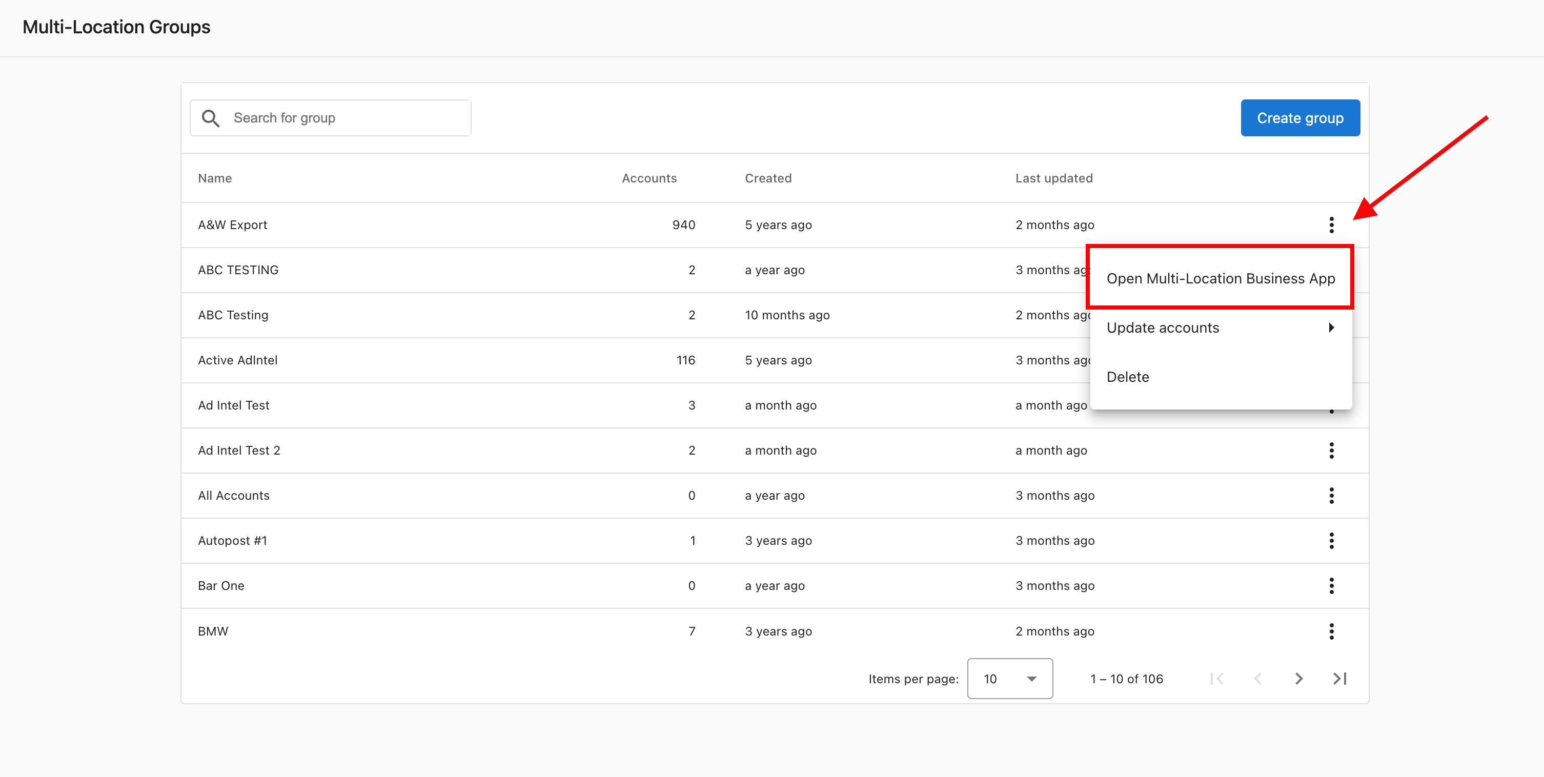 Kebab Menu on Group name