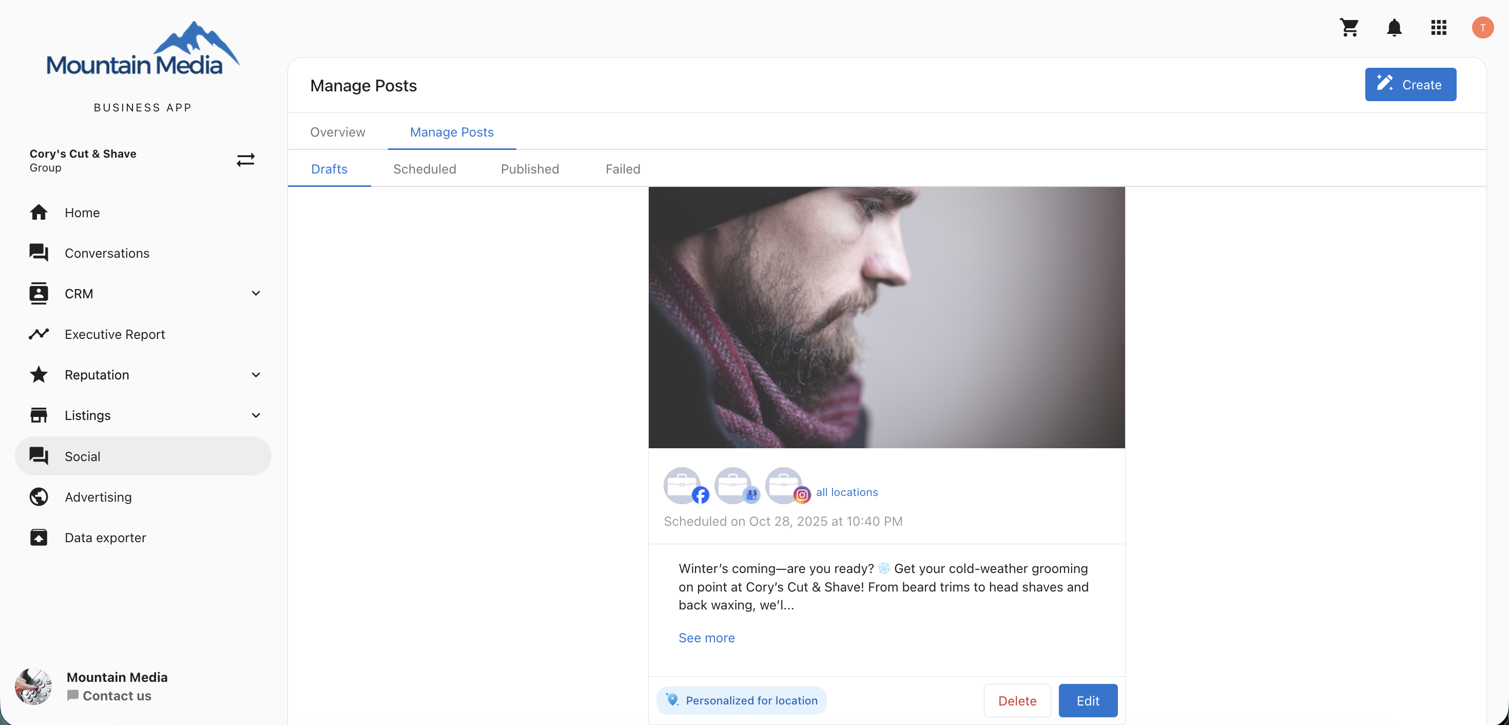 Manage Posts - edit