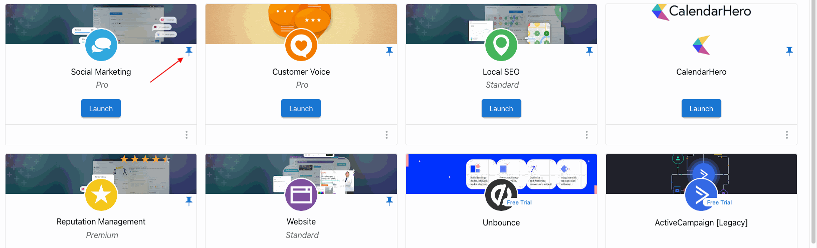 Pin icon to organize products