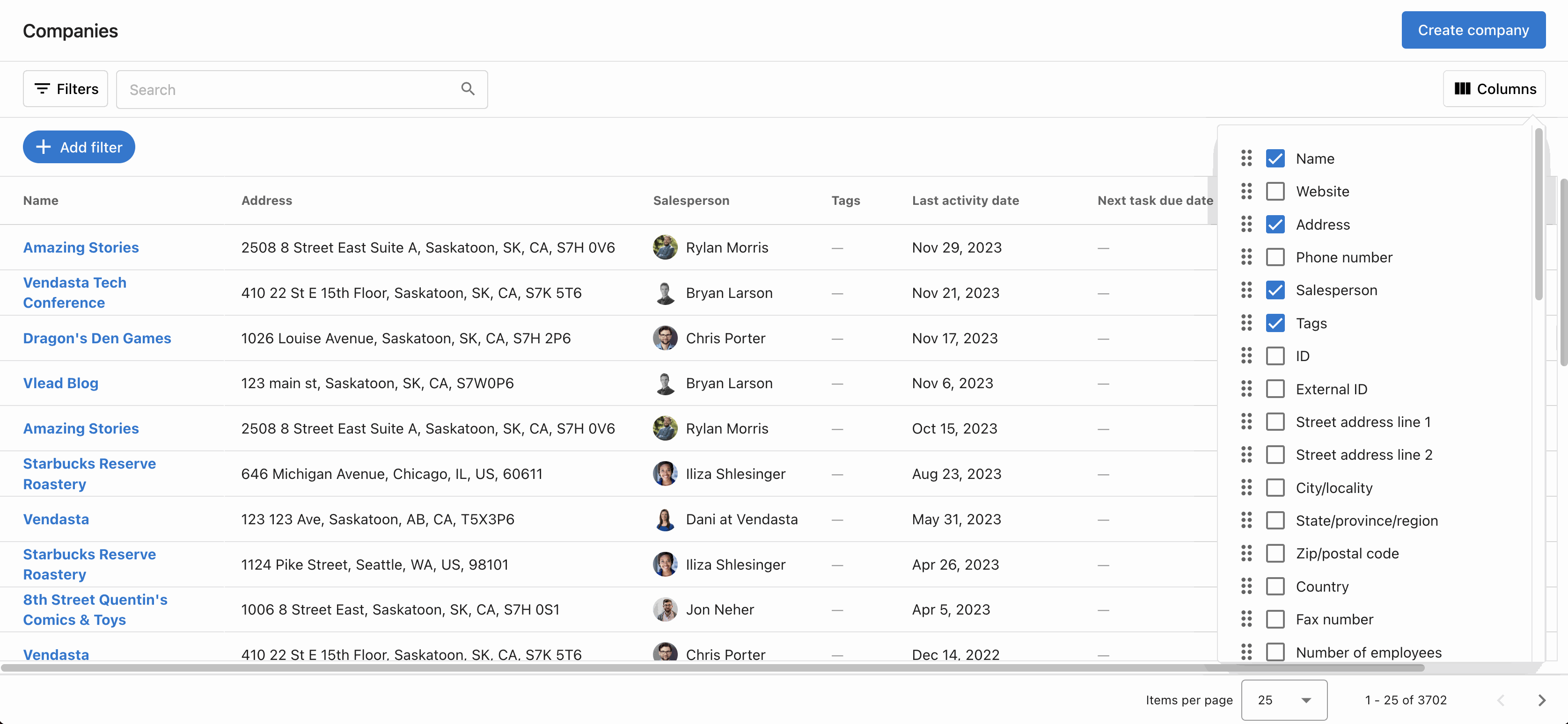 Configuración de la vista del CRM