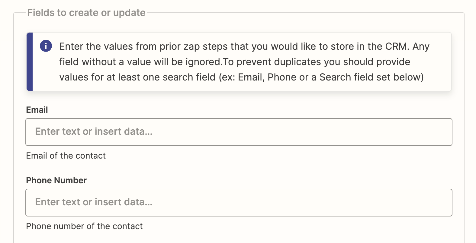 Zapier search fields