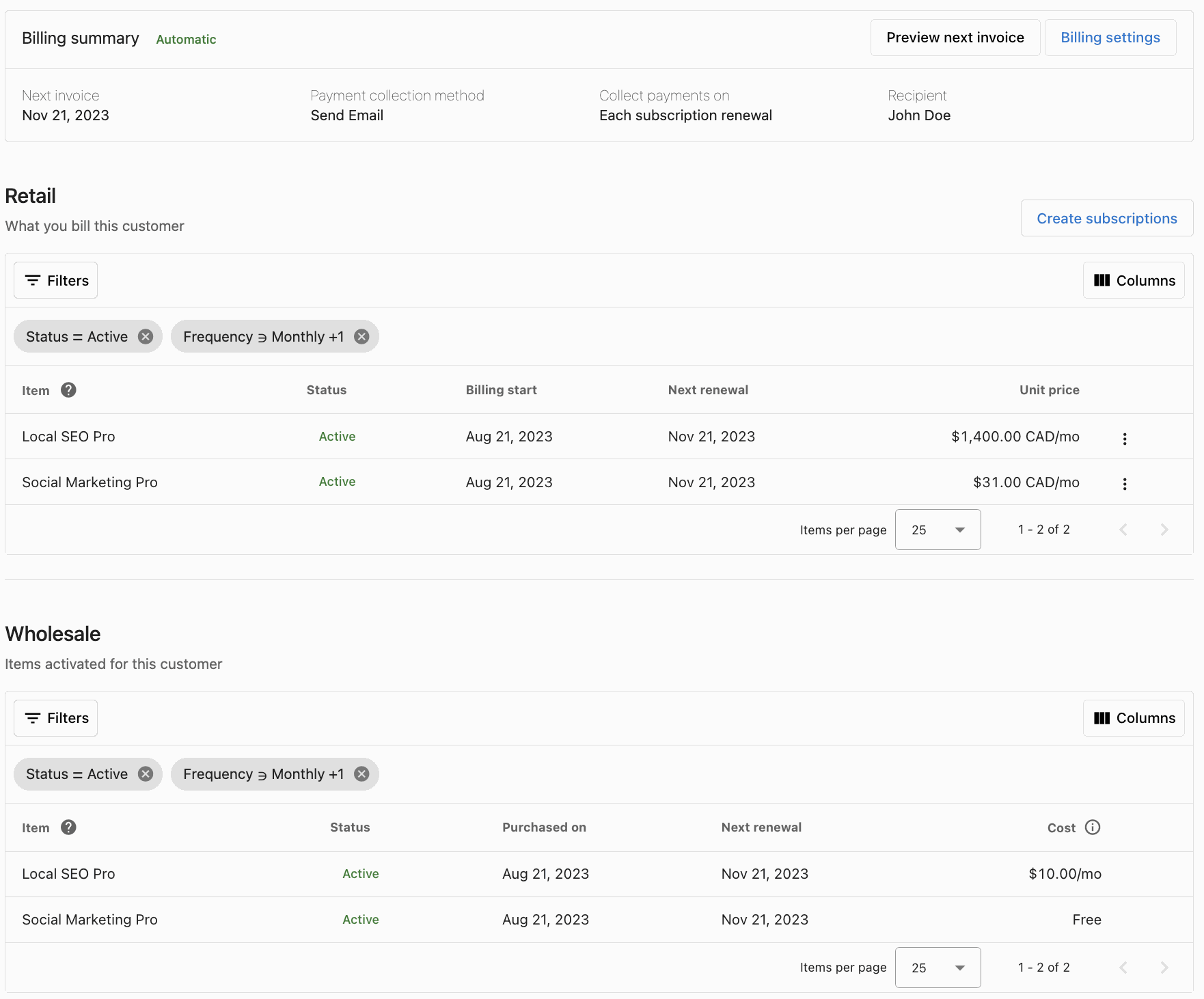 Account-level billing settings