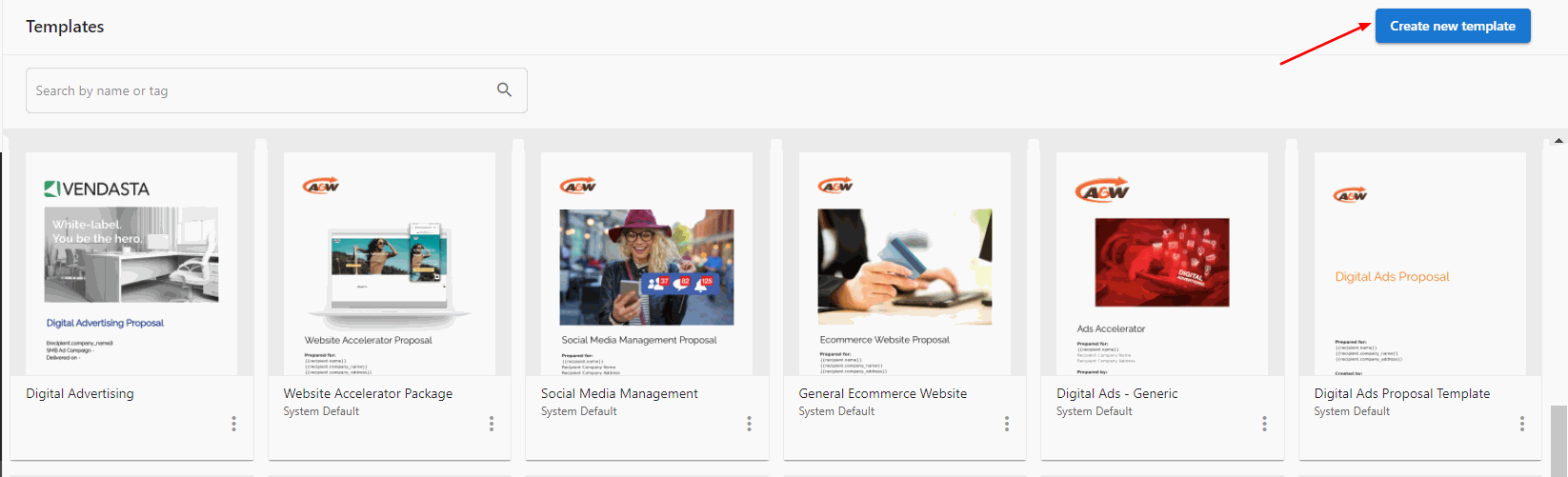 Create New Template button in Proposals section