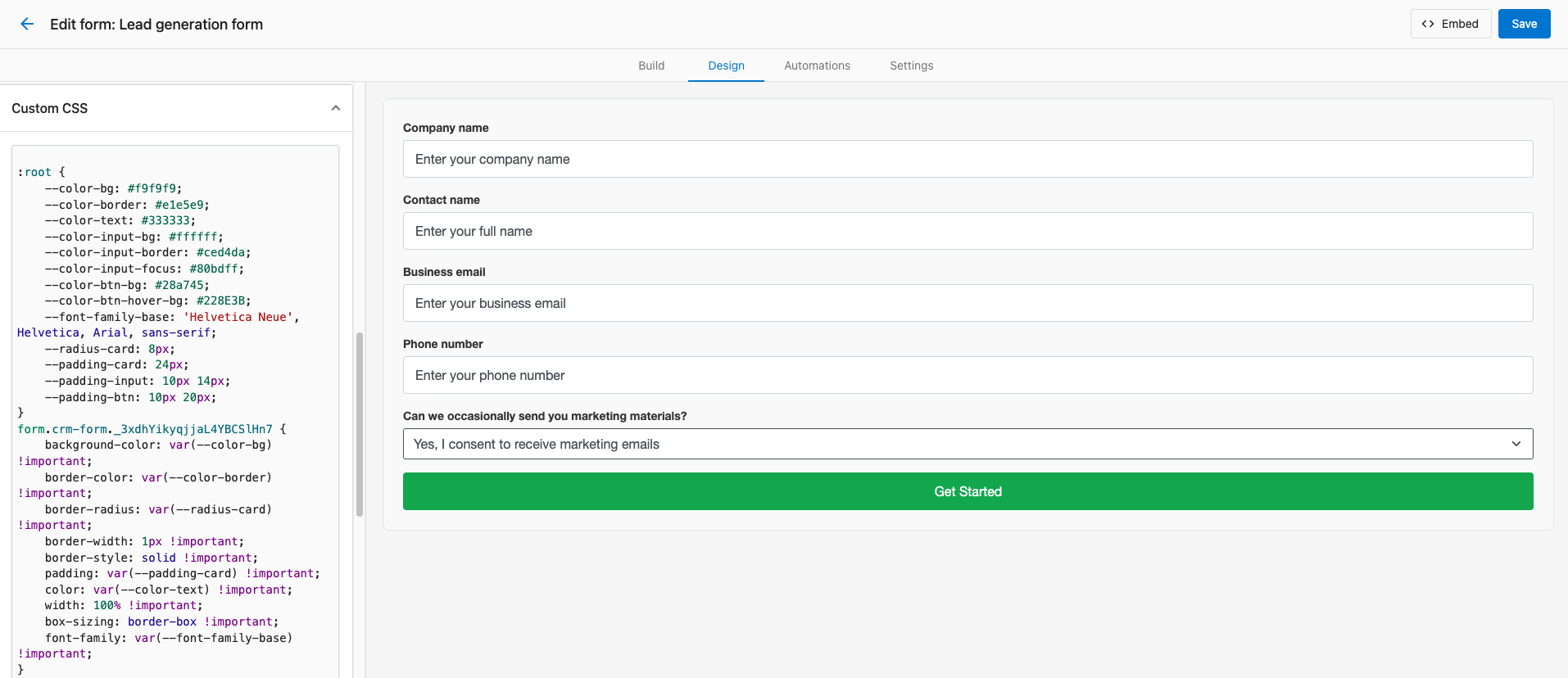 An example of a more complex form design change using CSS