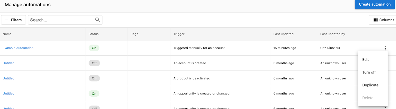 Duplicate automation from automations page