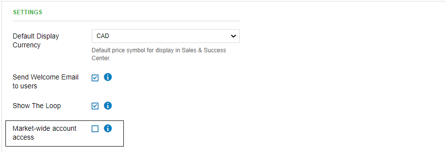 Market-wide access settings