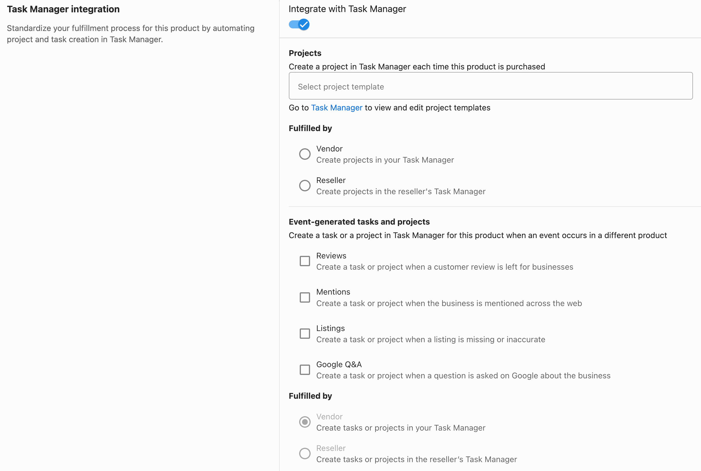 Task Manager Integration setup