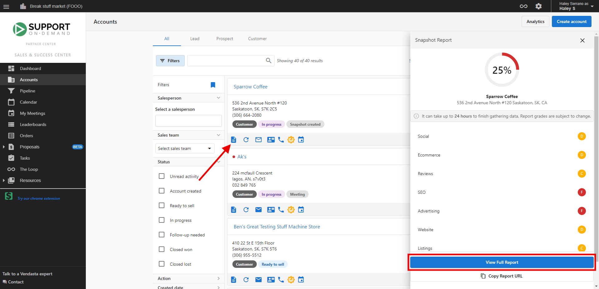 Customizing Snapshot Reports Vendasta Support