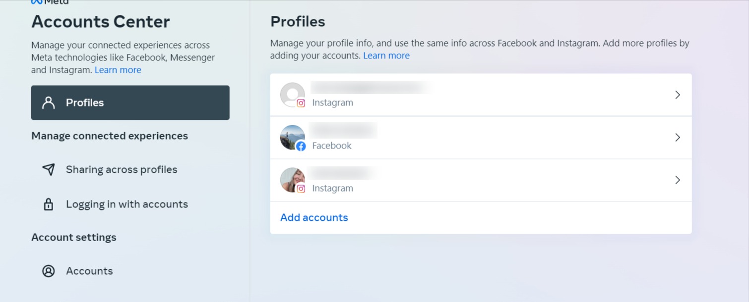 Meta Test Account Switching Between Facebook and Instagram