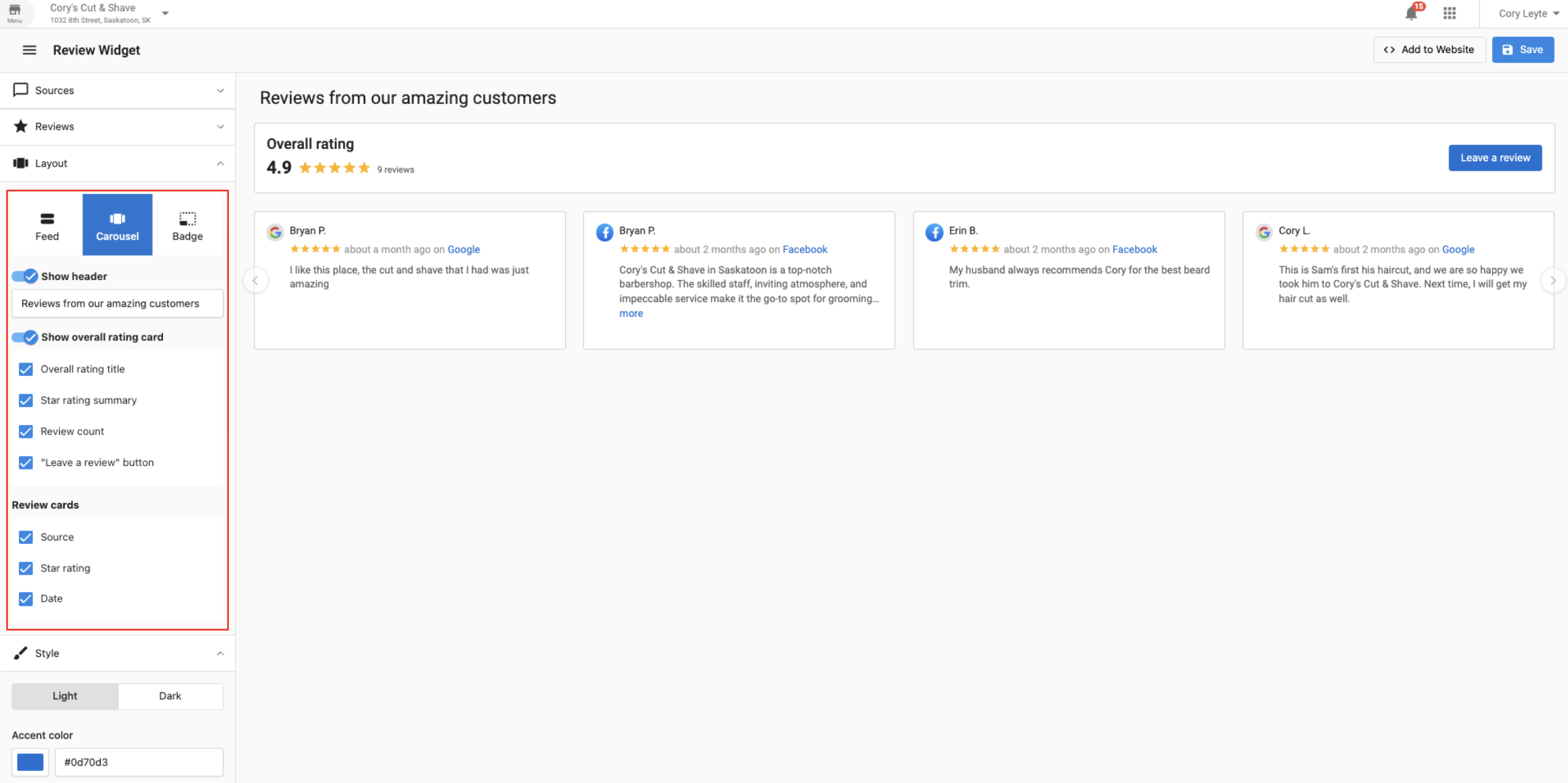 Customize the Review Widget – Vendasta Support